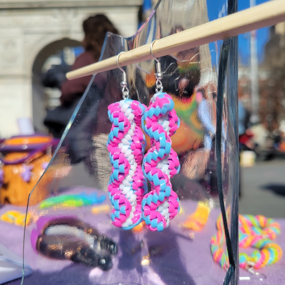 Pink Blue Trans Pride Flag - Handmade Lanyard / Scoobidou Earrings